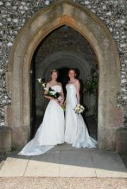 Brides at the entrance to St. Barnabas